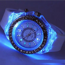 Load image into Gallery viewer, LED Backlight Relogio Masculino Flash Luminous Crystal Quartz Trend Waterproof Wrist Watch 5 Color Light WristWatch Watches