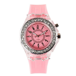 LED Backlight Relogio Masculino Flash Luminous Crystal Quartz Trend Waterproof Wrist Watch 5 Color Light WristWatch Watches