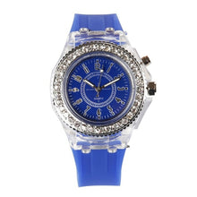 Load image into Gallery viewer, LED Backlight Relogio Masculino Flash Luminous Crystal Quartz Trend Waterproof Wrist Watch 5 Color Light WristWatch Watches