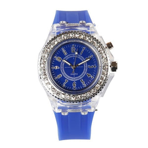 LED Backlight Relogio Masculino Flash Luminous Crystal Quartz Trend Waterproof Wrist Watch 5 Color Light WristWatch Watches